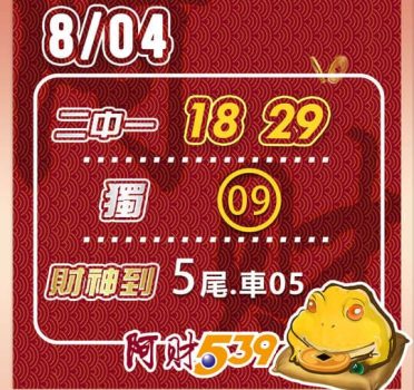 2022/08/04  今彩539阿財版路-二中一+獨支+尾數