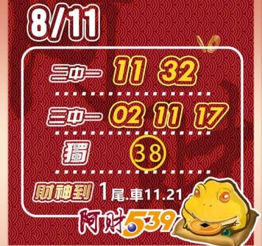 2022/08/11 今彩539阿財版路-二中一+三中一+獨支+尾數