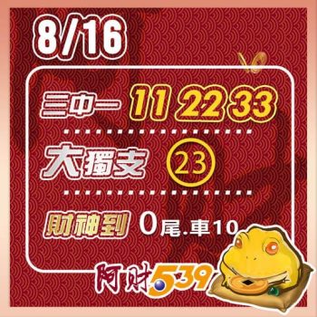 2022/08/16 今彩539阿財版路-獨支+尾數