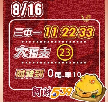 2022/08/16 今彩539阿財版路-獨支+尾數