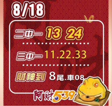 2022/08/18 今彩539阿財版路-二中一+尾數