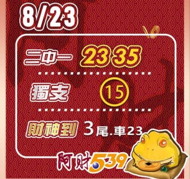 2022/08/23 今彩539阿財版路-二中一+獨支+尾數