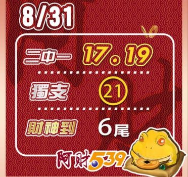 2022/08/31 今彩539阿財版路-二中一+獨支+尾數