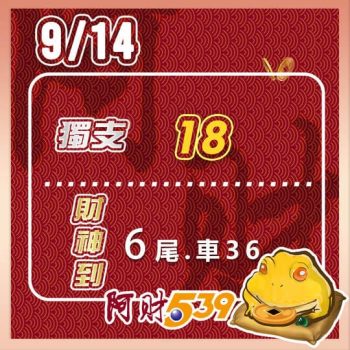 2022/09/14今彩539阿財版路-獨支+尾數