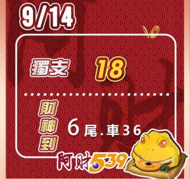 2022/09/14今彩539阿財版路-獨支+尾數