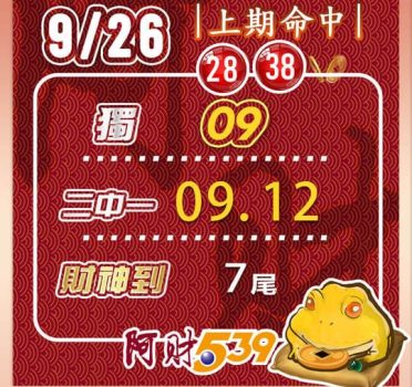 2022/09/26今彩539阿財版路-尾數