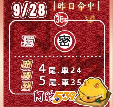 2022/09/28今彩539阿財版路-雙尾數