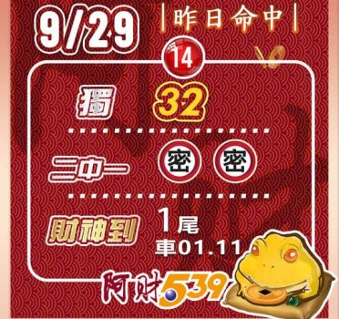 2022/09/29今彩539阿財版路-獨支+尾數