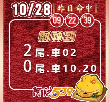 2022/10/28今彩539阿財版路-雙尾數