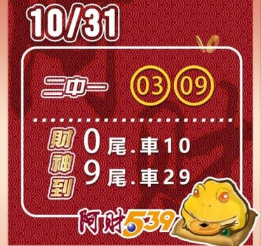 2022/10/29今彩539阿財版路-二中一+雙尾數