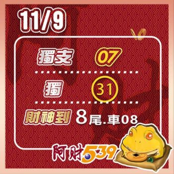 2024/11/09 今彩539阿財版路-雙獨支+尾數