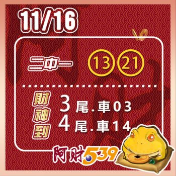 2024/11/16 今彩539阿財版路-二中一+尾數