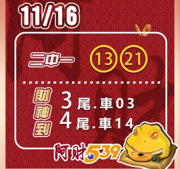 2024/11/16 今彩539阿財版路-二中一+尾數